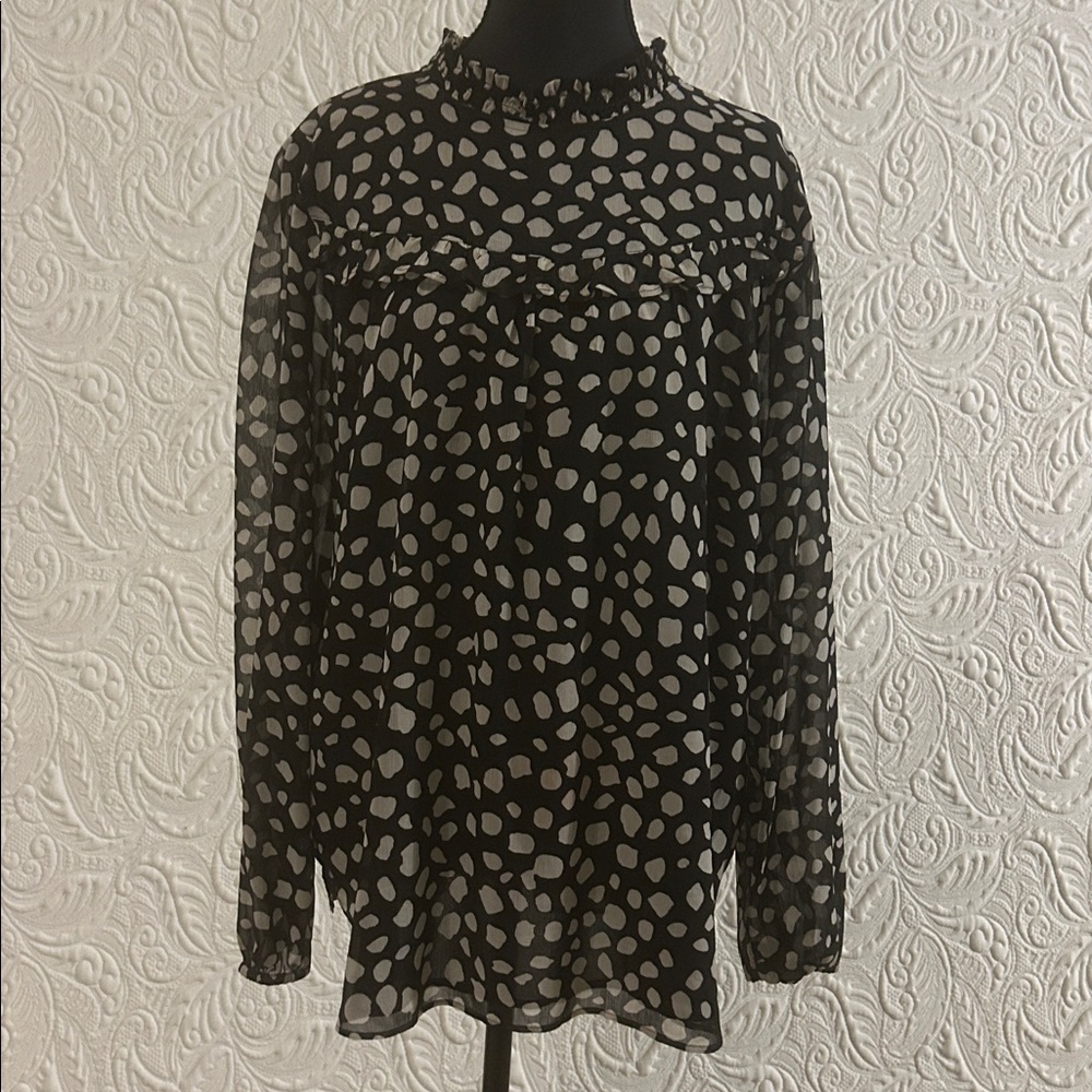 LOFT Black Blouse with White Dots